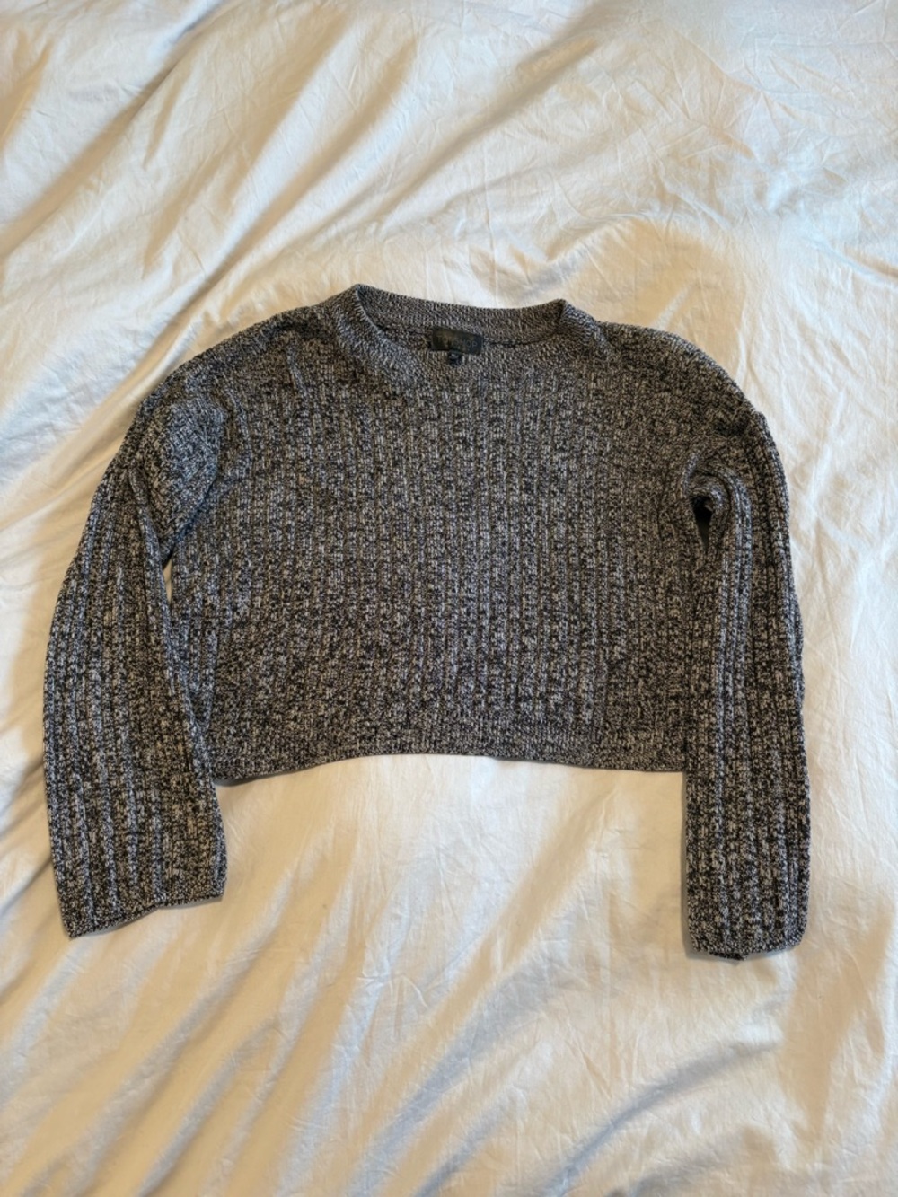 Topshop Marled Charcoal Gray Cropped Crew Sweater